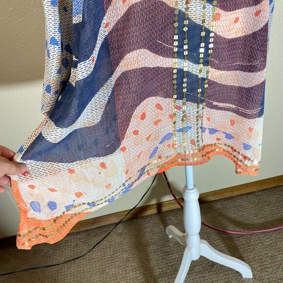 Chicos Whimsy Waves Violet Top Sz 3 XL Sheer Multicolor Artsy Flowy sequins - Picture 6 of 12